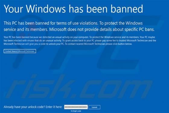 Oszustwo Your Windows Has Been Banned