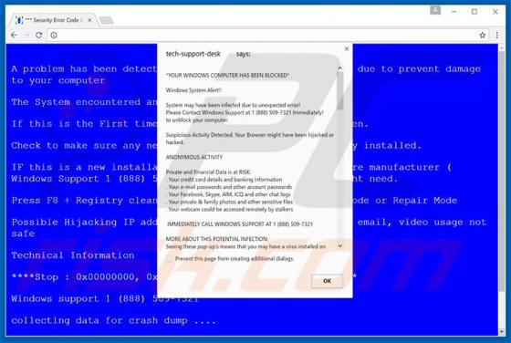 Oszustwo Your Windows Computer Has Been Blocked