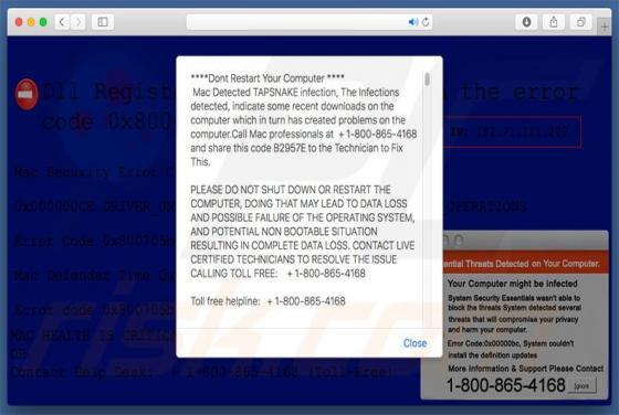 Oszustwo "Mac Detected TAPSNAKE infection" (Mac)
