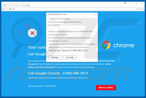 Oszustwo Google Chrome Warning Alert