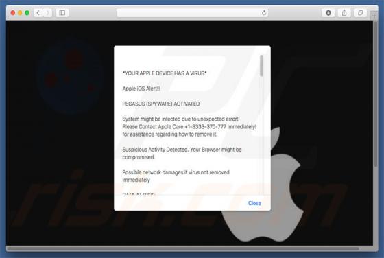 Oszustwo YOUR APPLE DEVICE HAS A VIRUS (Mac)