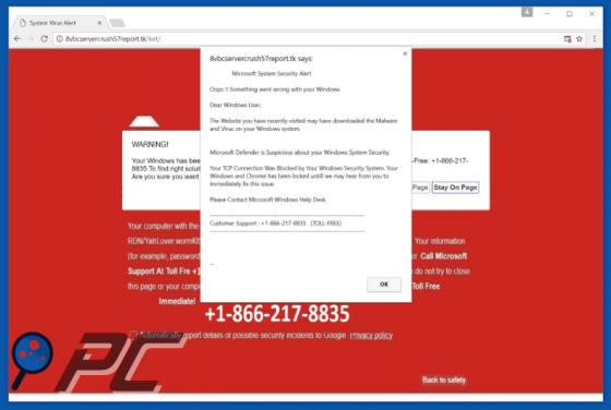 Oszustwo Microsoft System Security Alert