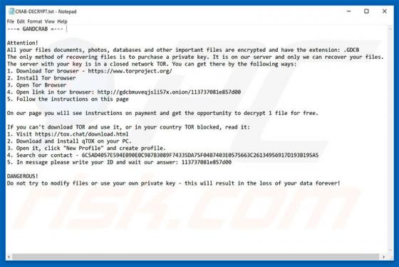 Ransomware GANDCRAB V2.0