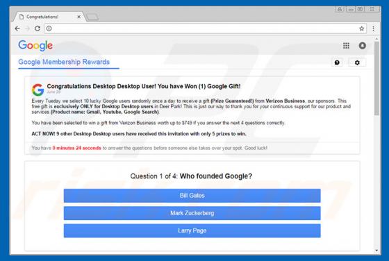 Oszustwo You Have Won A Google Gift