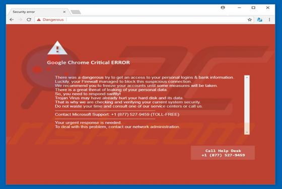 Oszustwo Google Chrome Critical ERROR