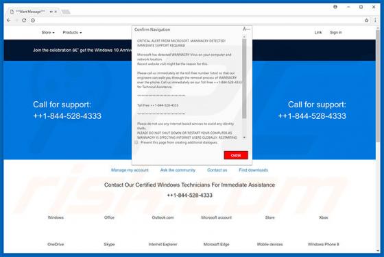 Oszustwo POP-UP Critical Alert WANNACRY DETECTED