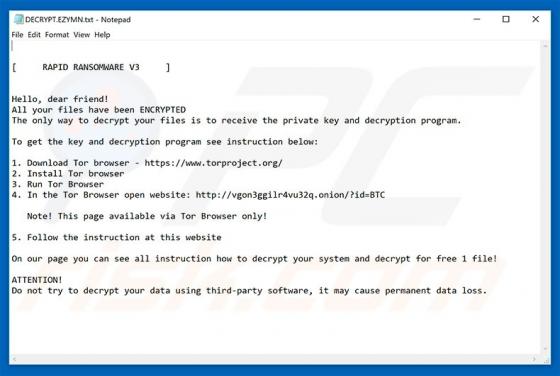 Ransomware RAPID RANSOMWARE V3