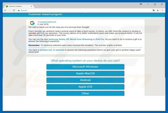 Oszustwo POP-UP Google Customer Reward Program