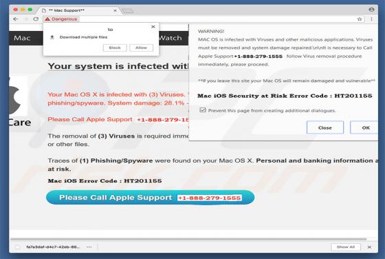 Oszustwo POP-UP Mac iOS Security At Risk Error Code: HT201155 (Mac)