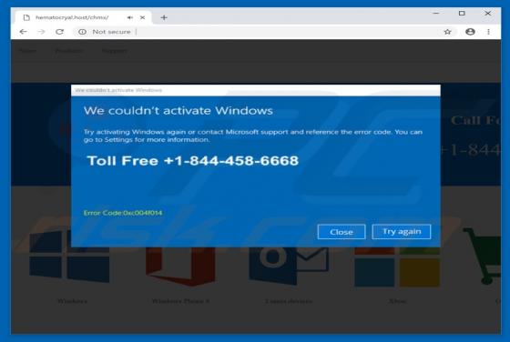 Oszustwo POP-UP We Couldn't Activate Windows