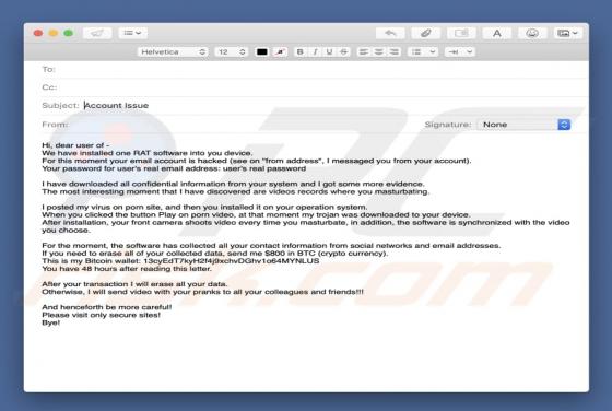 Oszukańczy e-mail We Have Installed One RAT Software