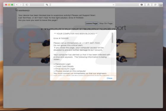 Oszustwo POP-UP Error FXX000 (Mac)