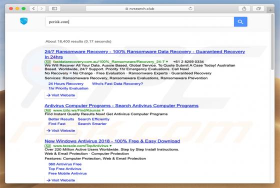 Przekierowanie nvsearch.club (Mac)