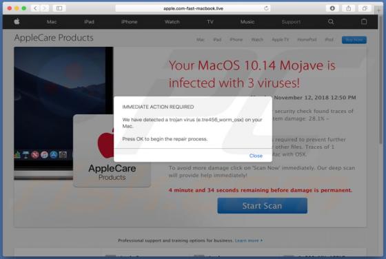 Oszustwo POP-UP Your MacOS 10.14 Mojave Is Infected With 3 Viruses! (Mac)