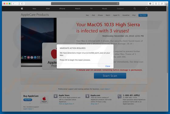 Oszustwo POP-UP Your MacOS 10.13 High Sierra Is Infected With 3 Viruses! (Mac)