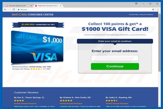 Oszustwo POP-UP $1000 VISA Gift Card