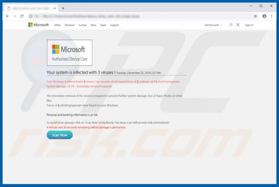 Oszustwo pop-up Microsoft Authorised Device Care