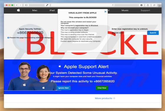 Oszustwo POP-UP Apple Support Alert (Mac)