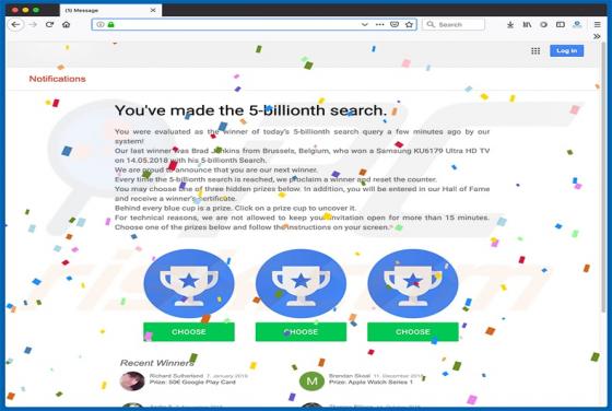 Oszustwo POP-UP You've Made The 5-billionth Search