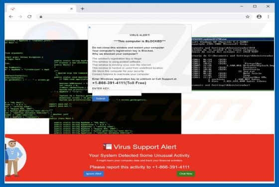 Oszustwo POP-UP Virus Support Alert