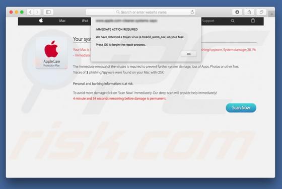Oszustwo POP-UP Virus Found Apple Message (Mac)