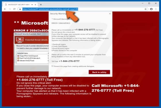 Oszustwo POP-UP Azurewebsites.net