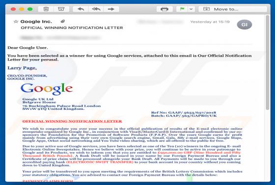 Oszustwo e-mailowe Zwycięzca Google