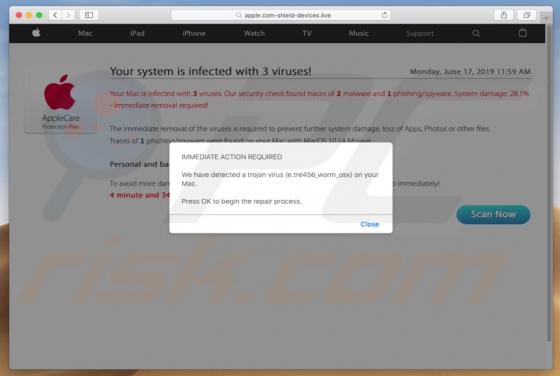 Oszustwo POP-UP Apple.com-shield-devices.live (Mac)