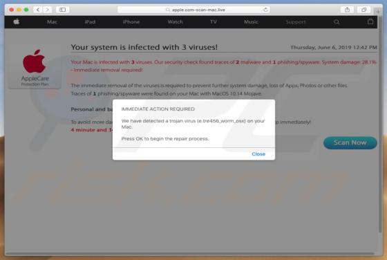 Oszustwo POP-UP apple.com-scan-mac.live (Mac)