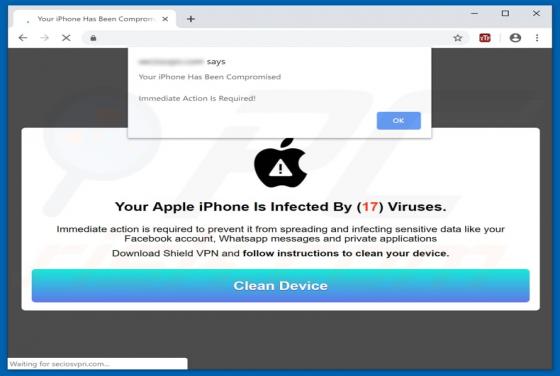 Oszustwo POP-UP Your Apple iPhone Is Infected By (17) Viruses (Mac)