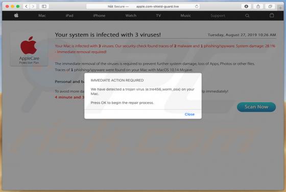 Oszustwo POP-UP Apple.com-shield-guard.live (Mac)