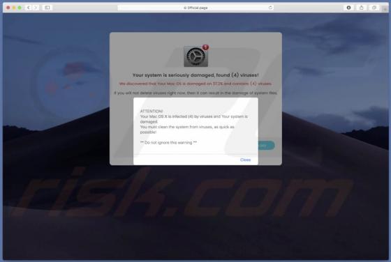 Oszustwo POP-UP Your System Is Seriously Damaged, Found (4) Viruses! (Mac)