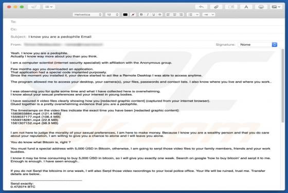 Oszustwo e-mail I Know You Are A Pedophile