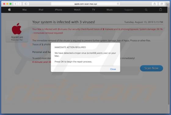 Oszustwo POP-UP Apple.com-scan-mac.xyz (Mac)