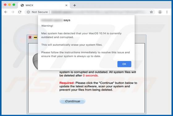 Oszustwo POP-UP Mac System Currently Outdated And Corrupted (Mac)