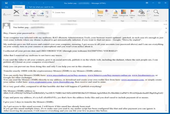 Email sextortion (Monero)