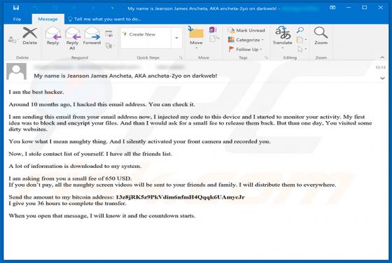 Oszustwo seksualne e-mail Jeanson J. Ancheta