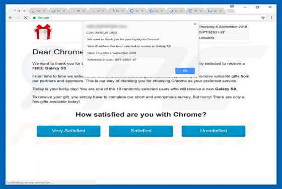 Oszustwo POP-UP Dear Chrome User, Congratulations!