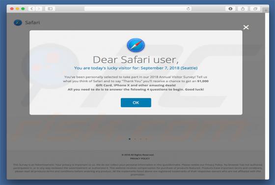 Oszustwo POP-UP Dear Safari User, You Are Today's Lucky Visitor (Mac)