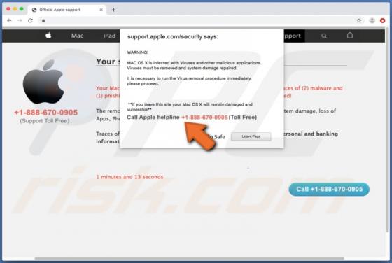 Oszustwo POP-UP Call Apple Helpline (Mac)