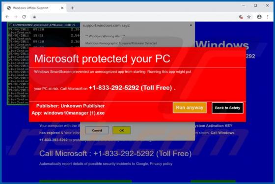 Oszustwo POP-UP Microsoft Protected Your Computer