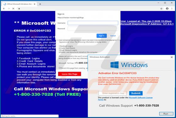 Oszustwo POP-UP ERROR 0xC004FC03