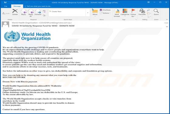 Wirus e-mailowy World Health Organization (WHO)