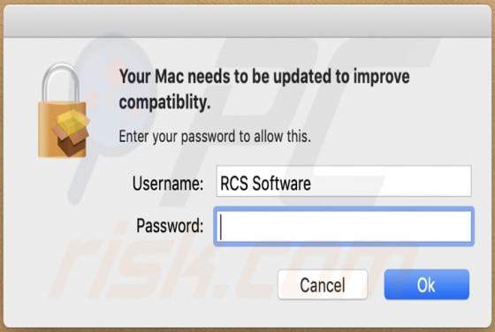 Oszustwo POP-UP Your Mac Needs To Be Updated To Improve Compatibility (Mac)