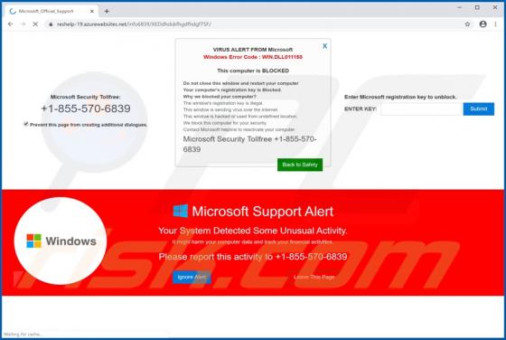 Oszustwo POP-UP WIN.DLL011150 Error