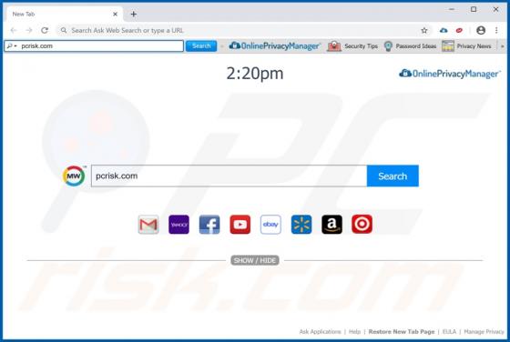 Pasek narzędzi OnlinePrivacyManager