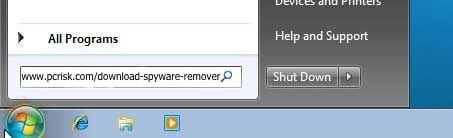 pobierz usuwacz przy użyciu funkcji Uruchom okno Windows 7
